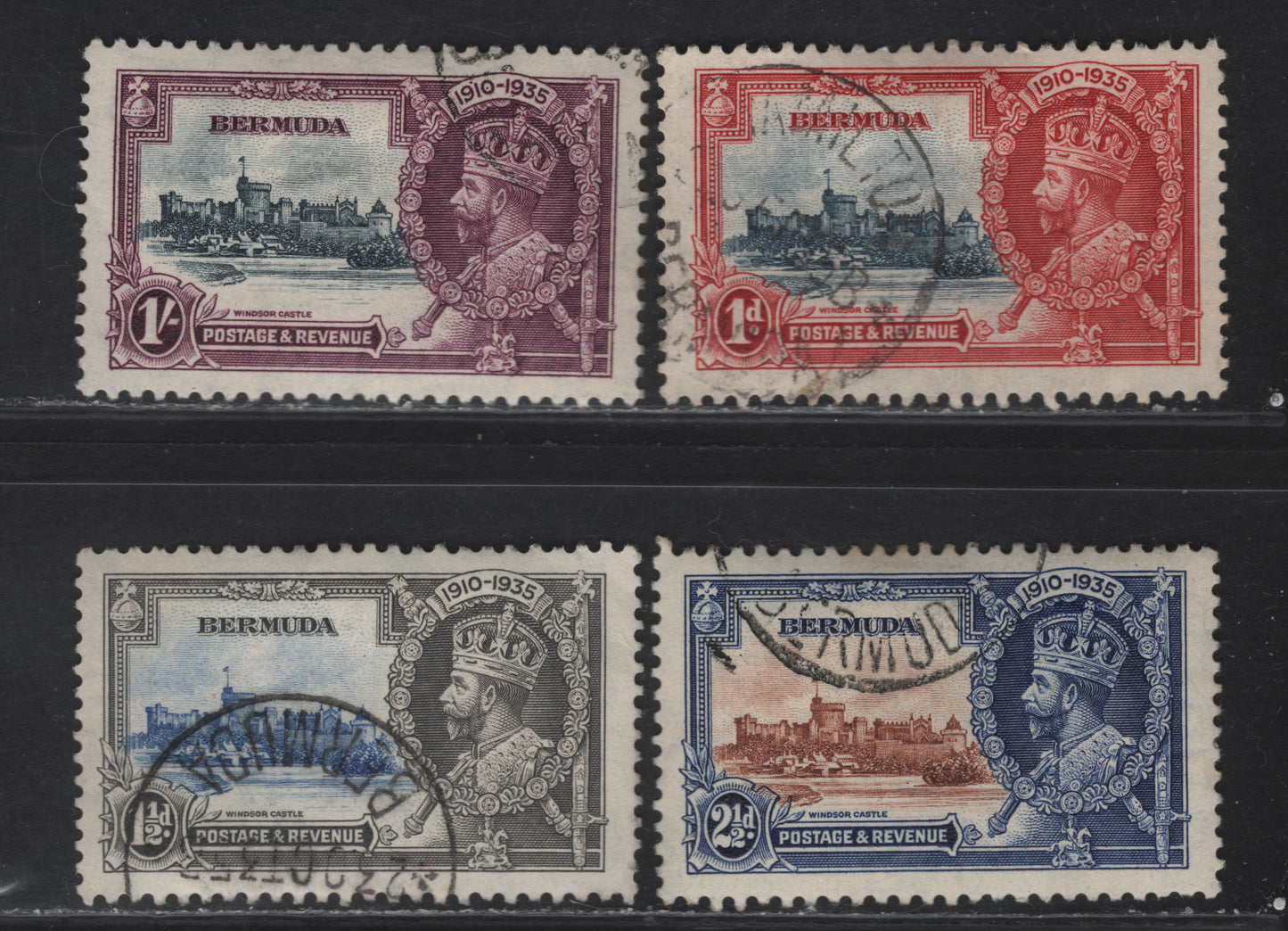 Lot 234 (C) Bermuda SG#94-97 1d - 1/- Deep Blue & Scarlet - Slate & Plum Windsor Castle, 1935 Silver Jubilee Issue, 4 Very Fine Used Singles