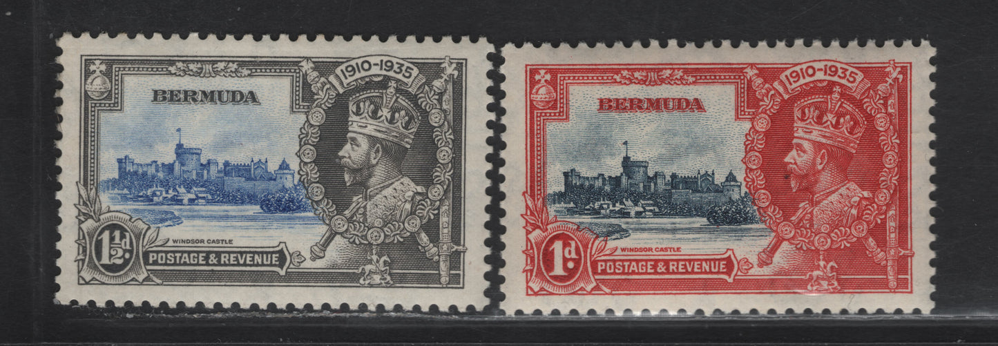 Bermuda SG#94-95 1d - 2d Deep Gray Blue & Scarlet - Ultramarine & Gray Windsor Castle, 1935 Silver Jubilee Issue, 2 VFNH Singles