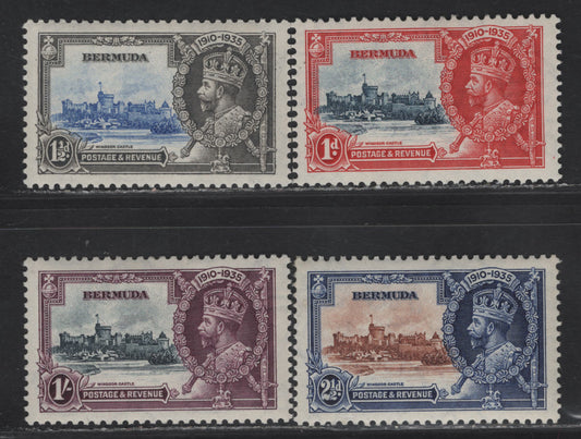 (C) Bermuda SG#94-97 1d - 1/- Deep Gray Blue & Scarlet - Slate & Plum Windsor Castle, 1935 Silver Jubilee Issue, 4 VFOG Singles, Hinged Set