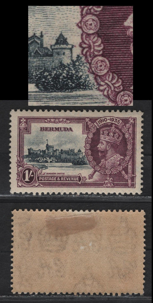 Lot 250 Bermuda SG#97var 1/- Slate & Deep Plum Windsor Castle, 1935 Silver Jubilee Issue, A VFOG Single, Dot to Right of Curfew Tower