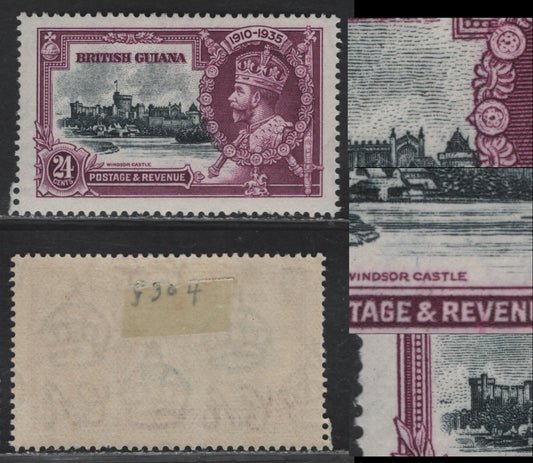 Lot 255 British Guiana SG#304i 24c Slate & Purple Windsor Castle, 1935 Silver Jubilee Issue, A VFOG Single, Dash By Turret & Diagonal Scratch To LR of 1935