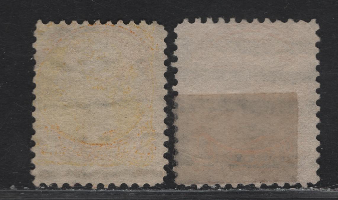 Lot 27 (C) Canada #35xx (Walburn D35 & N35) 1c Yellow Queen Victoria, 1870-1893 Small Queen Issue, 2 Good/Very Good Used Singles, Late Second Ottawa Printing, Papers 2O-C (Perf 12) & 2O-S (Perf 12x12.1), Style D & N Precancels.