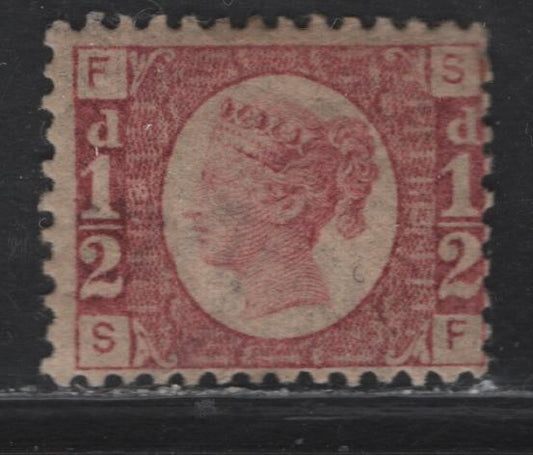 Lot 286 Great Britain SG#48 1/2d Rose Red Queen Victoria, 1870-1879 Line Engraved Bantam Issue, A FOG Single, Plate 13
