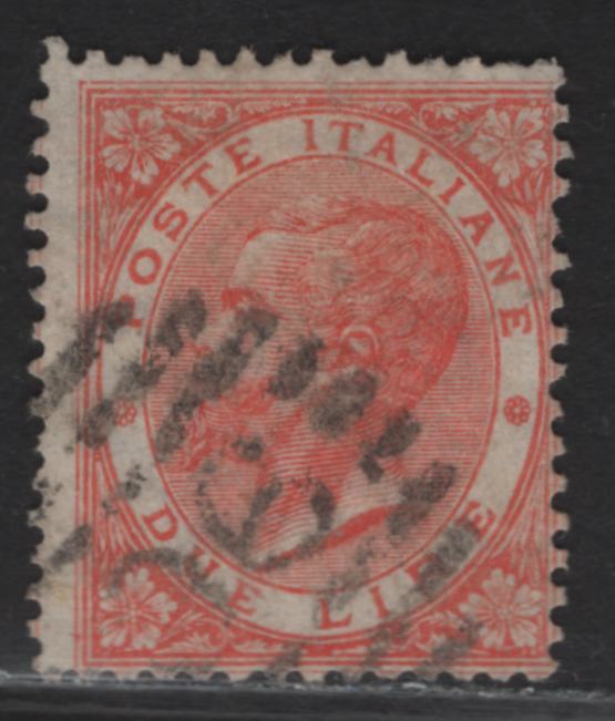 Lot 298 Italy SC#33 2l Vermillion Victor Emmanuel II, 1863-1877 King Victor Emmanuel II Issue, A Very Good Used Single