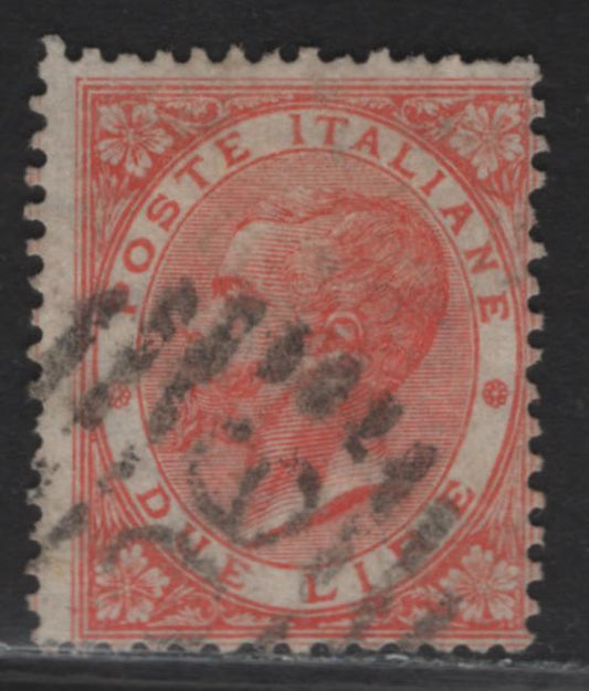 Lot 298 Italy SC#33 2l Vermillion Victor Emmanuel II, 1863-1877 King Victor Emmanuel II Issue, A Very Good Used Single