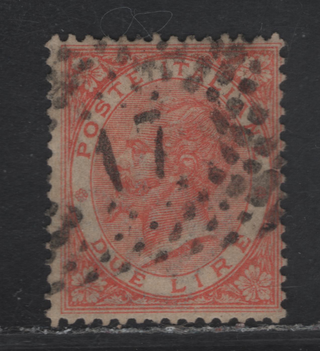 Lot 299 Italy SC#33 2l Vermillion Victor Emmanuel II, 1863-1877 King Victor Emmanuel II Issue, A Fine Used Single