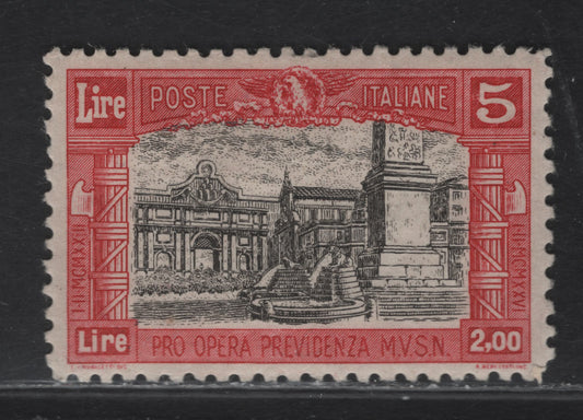 Lot 305A Italy SC#B33 5l+2l Brown Red & Black People's Gate, 1928 Voluntary Military Semi Postal Issue, A VFOG Single
