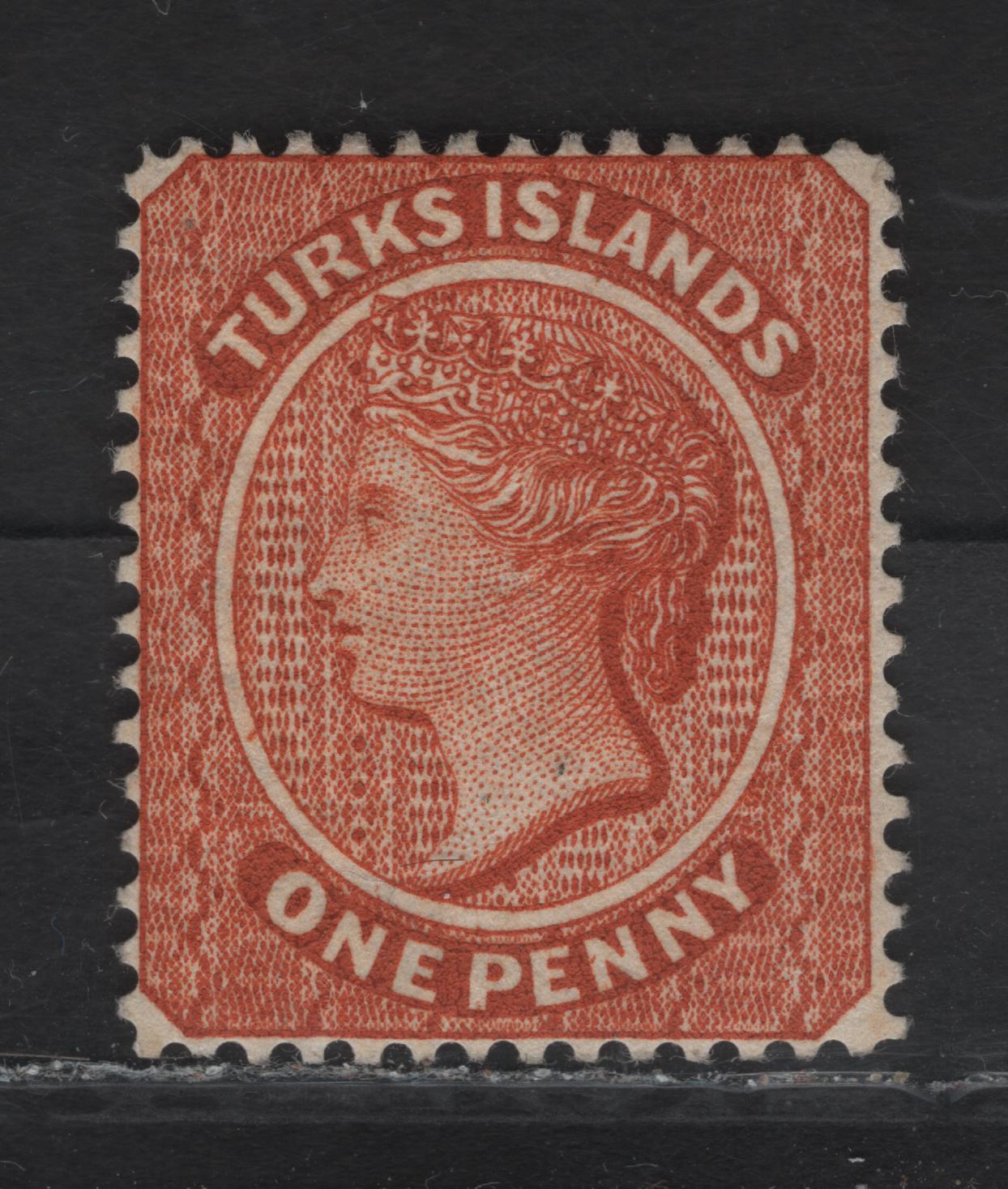 Lot 310 Turks Island SG#55 1d Orange Brown Queen Victoria, 1882-1885 Courbould Heads Issue, A FOG Single, Crown CA Wmk, Beautifully Centered Issue
