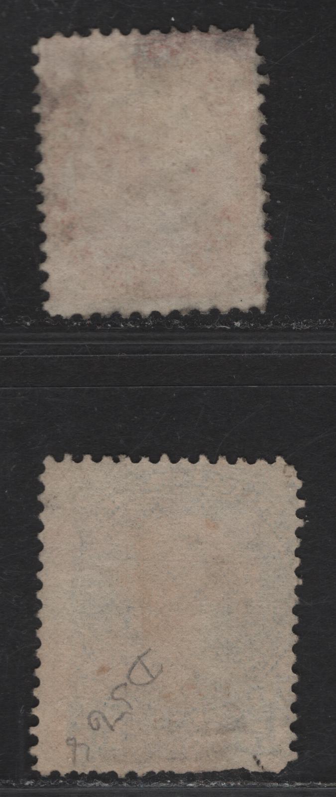 Lot 312 Canada SC#14, 30 1c - 15c Rose - Bluish Slate Queen Victoria, 1859-1876 First Cents - Large Queen Issue, 2 Good/Very Good Used Singles, Perf 12 On Cents-C Paper (1c), Perf 12.2 On MM-D Paper (15c)