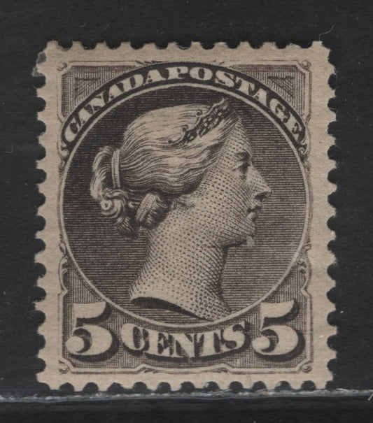 Lot 317 Canada SC#42 5c Deep Brownish Black Queen Victoria, 1888-1897 Small Queen Issue, A VGOG Single, Early 2nd Ottawa Printing, Paper 2O-B, Perf 12x12.25, Very Well Centered But A Tear In Right Margin Just Above The '5'.