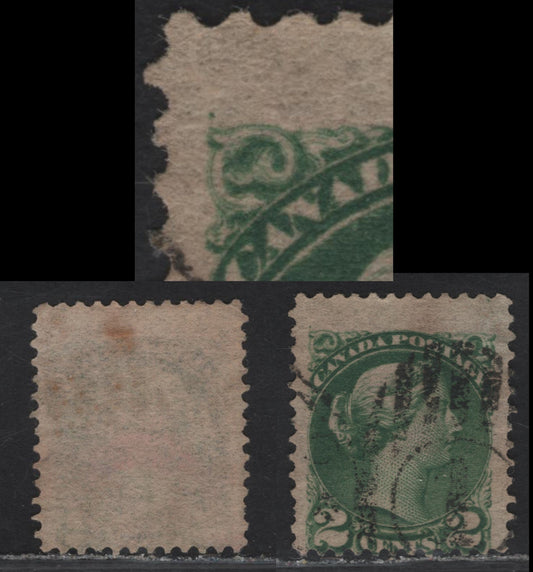 Lot 37 (C) Canada #36i 2c Deep Green Queen Victoria, 1870-1893 Small Queen Issue, A Very Good Used Single, Second Ottawa Printing, Paper 2O-C, Perf 12, Showing Rare Position Dot Right Above UL Scroll.