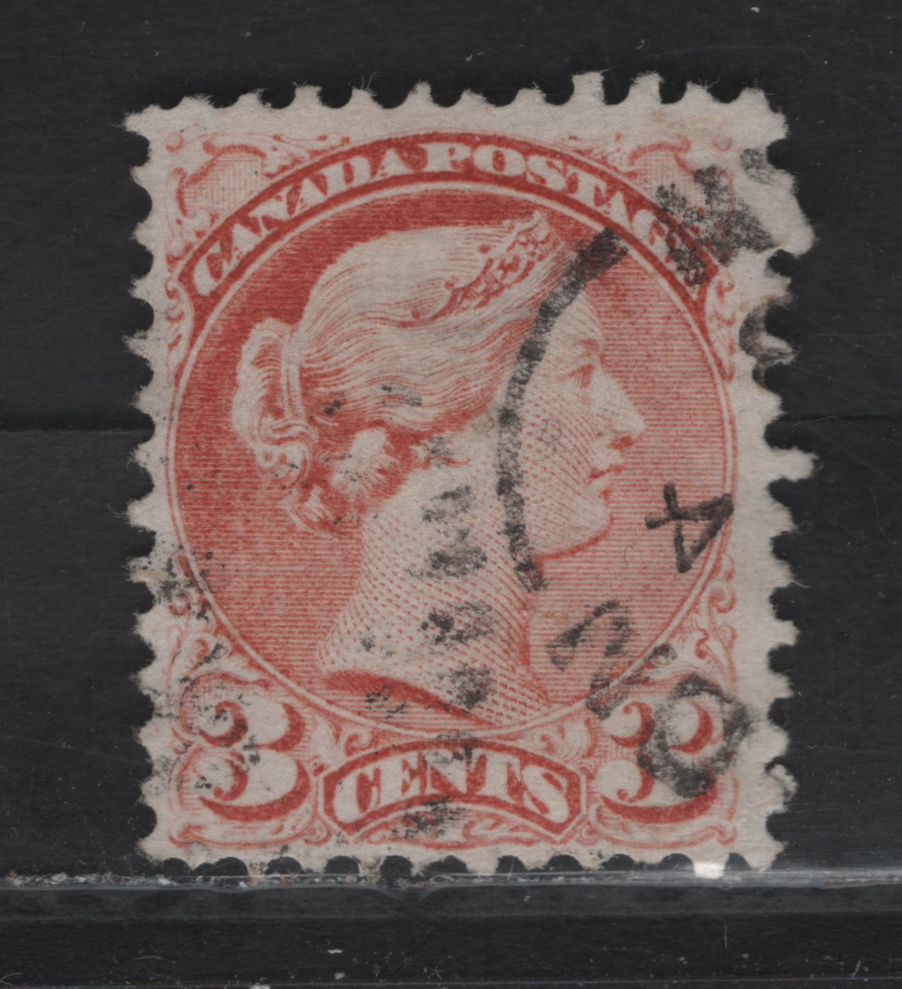 Lot 43 (C) Canada #37b 3c Pale Copper Red Queen Victoria, 1870-1893 Small Queen Issue, A Very Good Used Single, Early Montreal Printing, Paper MM-Q, Paper 12, Useful Reference Example Of This Shade.