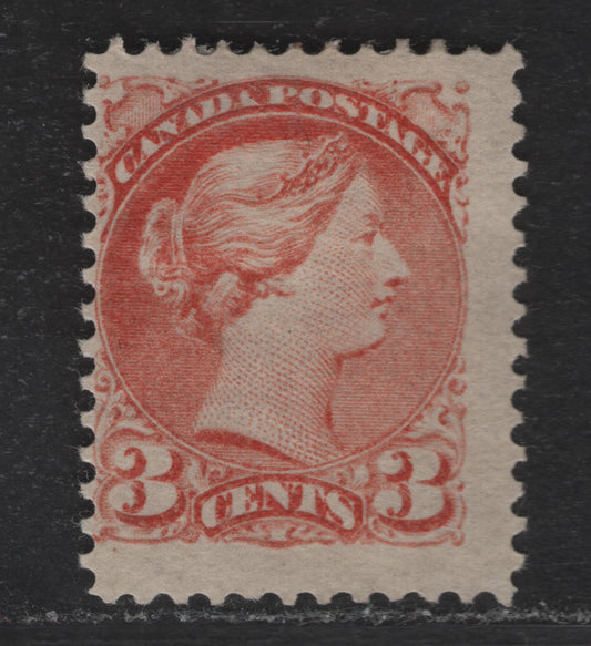 Lot 47 (C) Canada #37c 3c Dull Red Queen Victoria, 1870-1893 Small Queen Issue, A FOG Single, Mid Montreal Printing, Paper MM-V, Perf 12.
