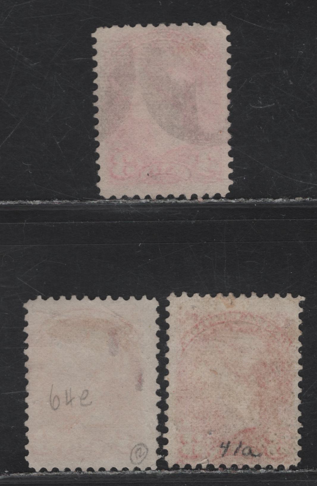 Lot 58 (C) Canada #41a, 41i 3c Rose Carmine, Dull Rose Carmine & Deep Rose Carmine Queen Victoria, 1888-1897 Small Queen Issue, 3 Fine Used Singles, Montreal Gazette Printings, Papers MG-F & MG-H, Perfs 12 & 12x12.25.