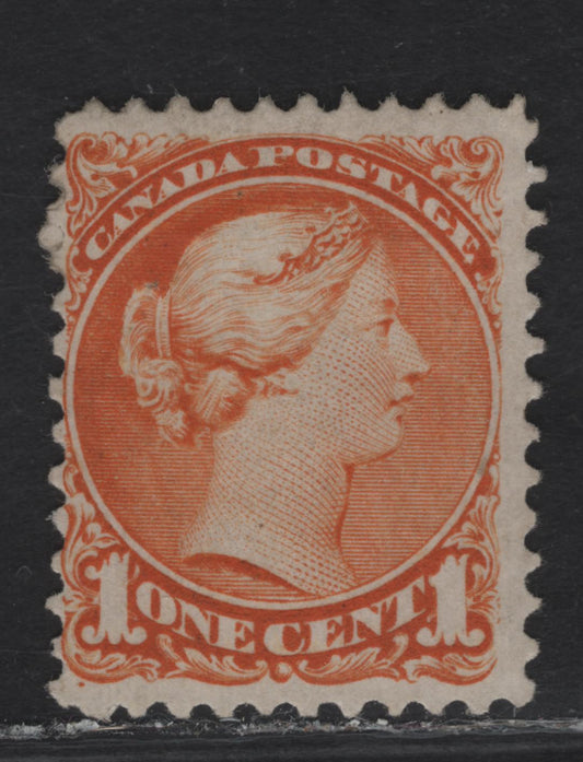 Lot 7 (C) Canada #35iv 1c Red Orange Queen Victoria, 1870-1893 Small Queen Issue, A FOG Single, First Ottawa Printing, Paper FO-B, Perf 12x11.9, Pos. Dot At Lower Left.