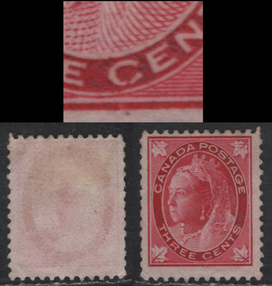Lot 105 (C) Canada #69var 3c Carmine Queen Victoria, 1897-1898 Maple Leaf Issue, A Fine Unused Single, On Paper ABN-Y, Perf 11.8x11.9, Showing Broken 'C' In Cents, Design Size 17x21mm.