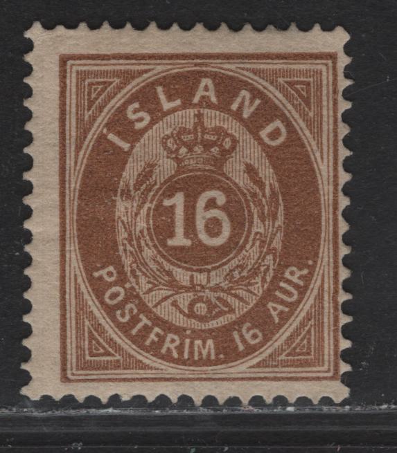 Lot 11 Iceland SC#12 16a Brown Numeral, 1876 Numeral Issue, A FOG Single, Perf 14x13.5, Only Part Gum