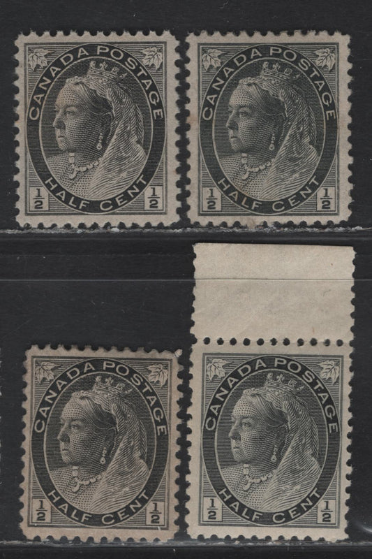 Lot 116 (C) Canada #74, 74i 1/2c Black Queen Victoria, 1897-1898 Maple Leaf Issue, 4 VFOG Singles, Papers ABN-X, ABN-KK, ABN-Y & ABN-LL, Perfs 12.1x12, 12x11.9 & 11.9x12