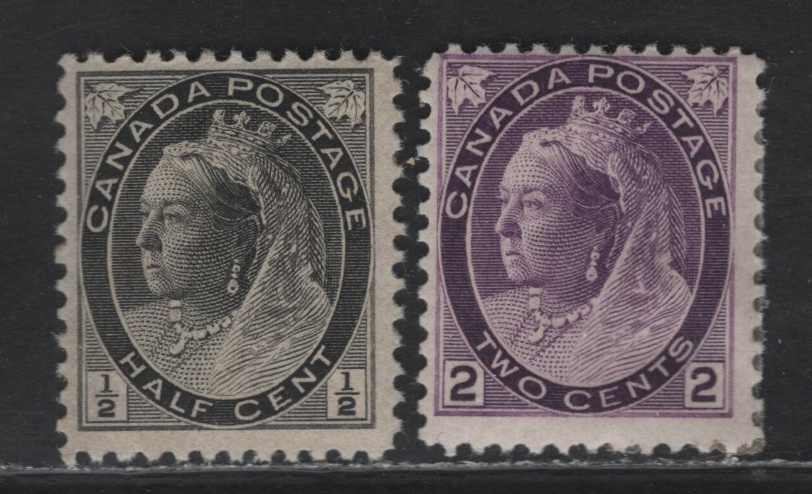 Lot 117 (C) Canada #74, 76 1/2c - 2c Gray Black - Purple Violet Queen Victoria, 1898-1902 Numeral Issue, 2 VFOG Singles, Papers ABN-KK & ABN-BB, Perfs 11.9x12 & 12