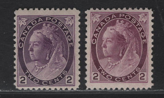 Lot 127 (C) Canada #76, 76ii 2c Deep Purple - Reddish Purple Queen Victoria, 1898-1902 Numeral Issue, 2 FNH Singles, Papers ABN-BB & ABN-A, Perfs 12 & 11.9x11.8
