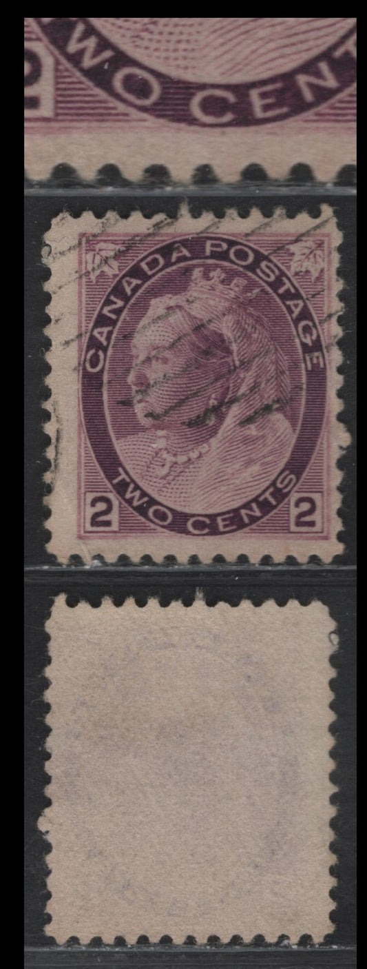 Lot 131 (C) Canada #76var 2c Purple Queen Victoria, 1898-1902 Numeral Issue, A Very Good Used Single, Paper ABN-BB, Perf 11.9x11.8, Showing Weak Re-Entry At The Base Where Most of The Bottom Frameline Is Missing.