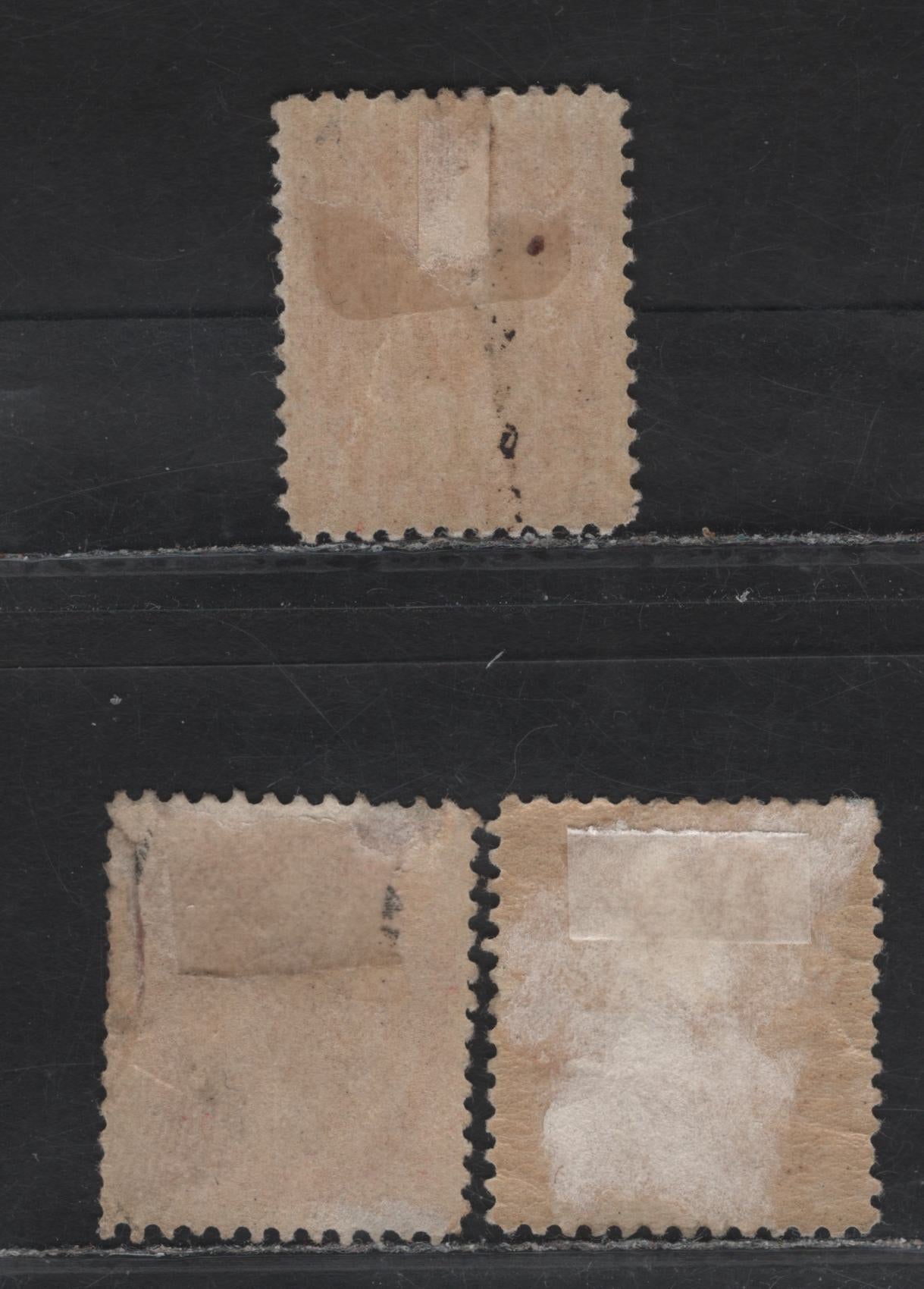 Lot 133 (C) Canada #77, 77a, 78 2c - 3c Pale Carmine - Carmine Queen Victoria, 1898-1902 Numeral Issue, 3 Fair/Very Good/Fine Used Singles, Various Papers & Perfs, Mild to Severe Faults