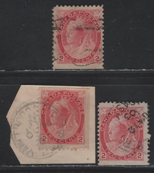 Lot 139 (C) Canada #77bs 2c Carmine Rose, 1898-1902 Queen Victoria Numeral Issue, 3 Fine Used Booklet Singles Die 2, 1 On Piece, All On Horizontal ABN-CC Paper, Unchecked As To Perf