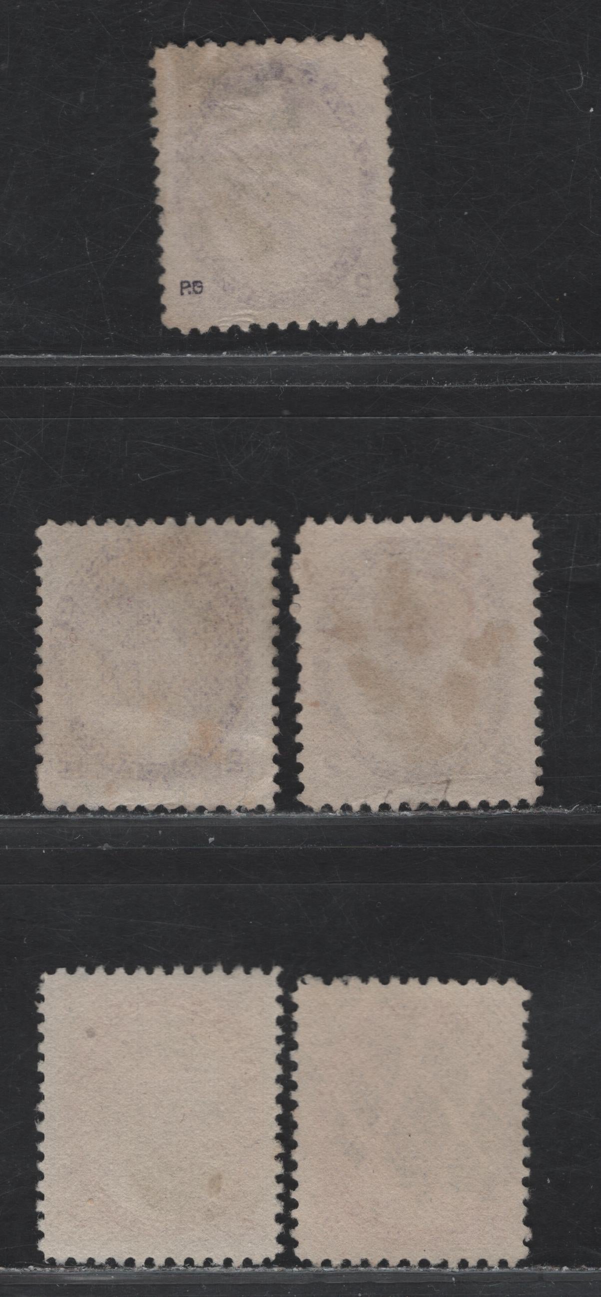 Lot 140 (C) Canada #76, 76i, 77 2c Purple, 2c Violet, 2c Carmine Red, 1898-1902 Queen Victoria Numeral Issue, 5 F & VF Used Singles Fancy Cancels & Non Date Stamp Or Non-Machine Cancels.Quite Scarce During This Period