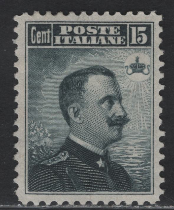 Lot 14 Italy SC#93 15c Slate King Victor Emmanuel III, 1906 King Victor Emmanuel III Issue, A VFOG Single, Original Engraved Design, Only One Star Visible On Coat Collar