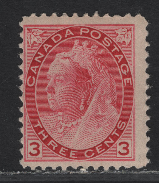 Lot 148 (C) Canada #78 3c Carmine, 1898-1902 Queen Victoria Numeral Issue, A FNH Single On Paper ABN-II, Perf 11.9