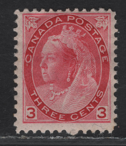 Lot 149 (C) Canada #78 3d Carmine Rose, 1898-1902 Queen Victoria Numeral Issue, A FOG Single On Paper ABN-B