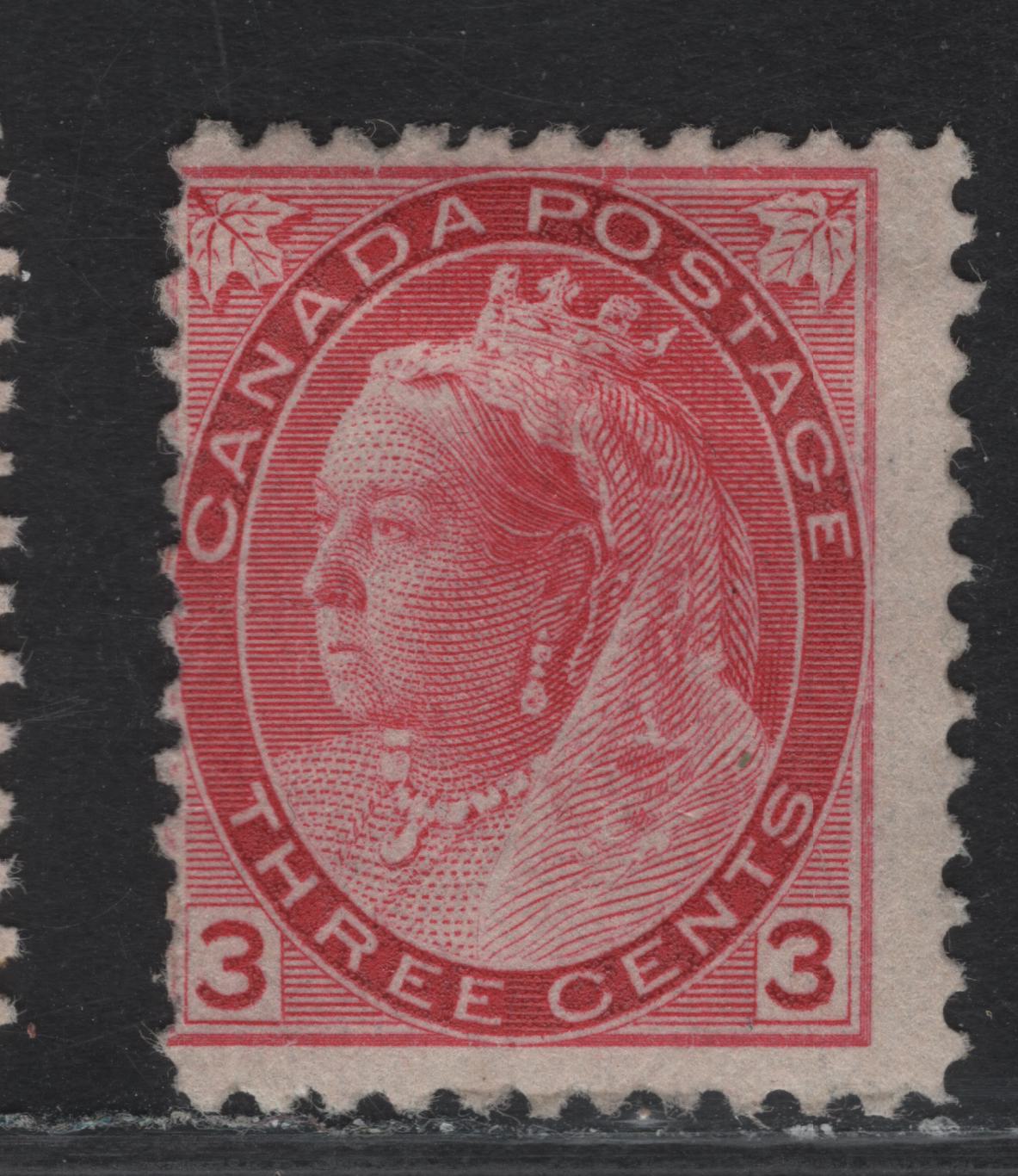 Lot 150 (C) Canada #78 3c Carmine, 1898-1902 Queen Victoria Numeral Issue, A VGUN Single On Paper ABN-JJ, Perf 12