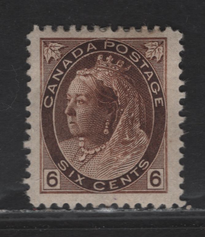 Lot 157 (C) Canada #80 6c Dark Yellow Brown, 1898-1902 Queen Victoria Numeral Issue, A VFOG Single On Paper Type ABN-Y, Perf 11.9x12, Large Margins