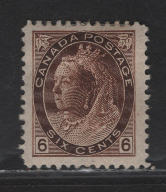 Lot 157 (C) Canada #80 6c Dark Yellow Brown, 1898-1902 Queen Victoria Numeral Issue, A VFOG Single On Paper Type ABN-Y, Perf 11.9x12, Large Margins