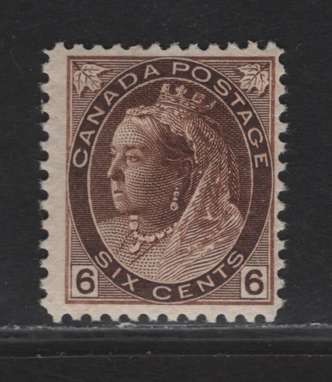 Lot 158 (C) Canada #80 6c Deep Yellowish, 1898-1902 Queen Victoria Numeral Issue, A VGNH Single On Paper ABN-RR, Perf 12x11.95