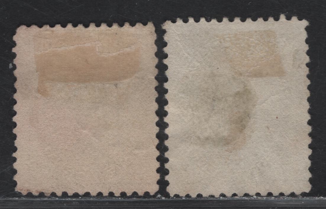 Lot 162 (C) Canada #81 7c Olive Yellow & Greenish Yellow, 1898-1902 Queen Victoria Numeral Issue, 2 Fine Used Singles On Paper ABN-AA, AND-A, Perf 12. The Olive Green Has Internal Wrinkle