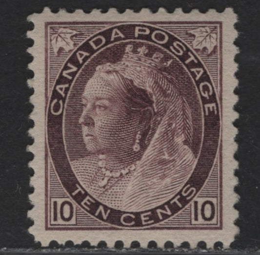 Lot 167 (C) Canada #83i 10c Deep Brown Purple, 1898-1902 Queen Victoria Numeral Issue, A VFOG Single On Paper ABN-TT, Perf 11.8x12
