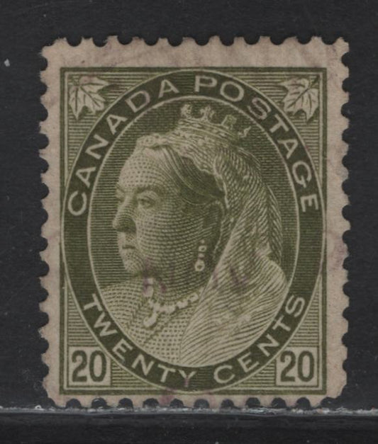 Lot 174 (C) Canada #84 20c Olive Green Queen Victoria, 1898-1902 Numeral Issue, A Fine Used Single Paper ABN-A, Perf 12,