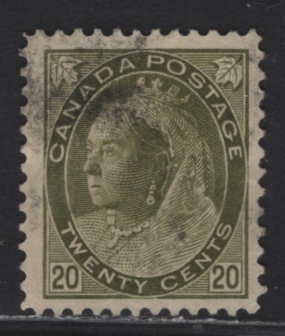 Lot 175 (C) Canada #84 20c Olive Green Queen Victoria, 1898-1902 Numeral Issue, A Very Good Used Single, Paper ABN-A, Perf 12.1x12, Light Diagonal Crease.