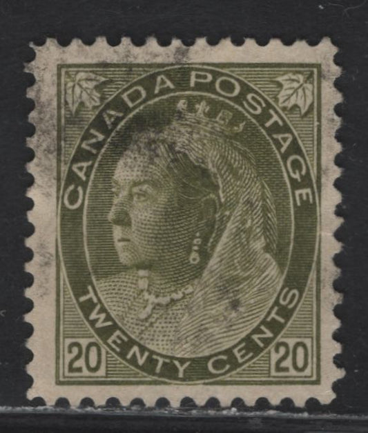 Lot 175 (C) Canada #84 20c Olive Green Queen Victoria, 1898-1902 Numeral Issue, A Very Good Used Single, Paper ABN-A, Perf 12.1x12, Light Diagonal Crease.