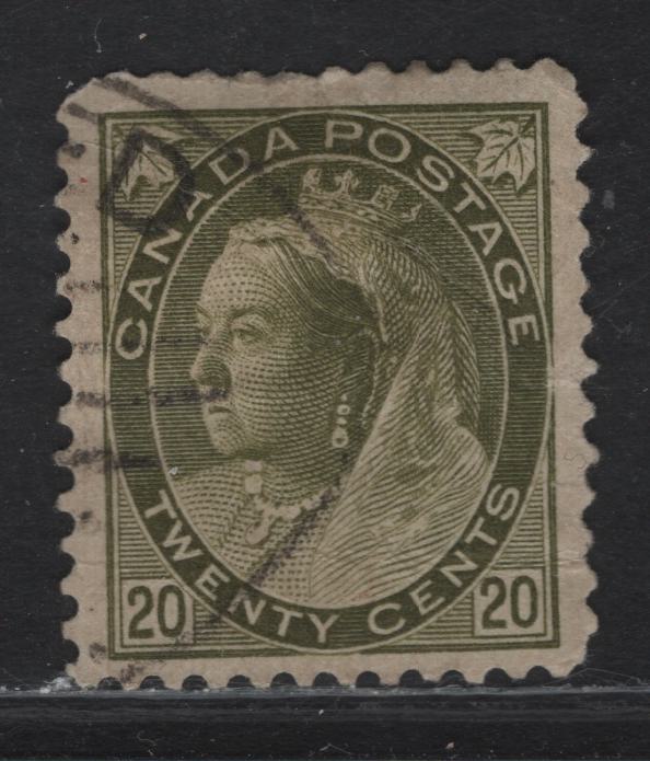 Lot 176 (C) Canada #84 20c Olive Green Queen Victoria, 1898-1902 Numeral Issue, A Very Good Used Single, Paper ABN-A, Perf 12.1x12, Halifax Oval Parcel Cancel, Internal Small Creases In The Right Margin.