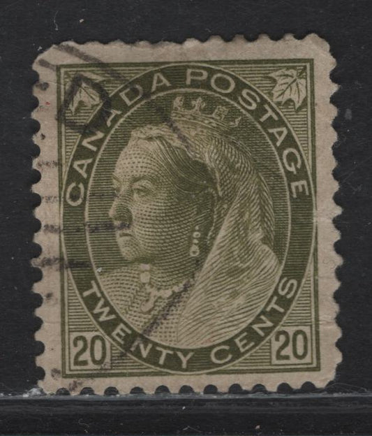 (C) Canada #84 20c Olive Green Queen Victoria, 1898-1902 Numeral Issue, A Very Good Used Single, Paper ABN-A, Perf 12.1x12, Halifax Oval Parcel Cancel, Internal Small Creases In The Right Margin.