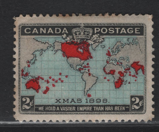 Lot 182A (C) Canada #86 2c Light Blue, Deep Aniline Red & Black Mercator's Projection, 1898 Imperial Penny Postage Issue, A FOG Single, Paper ABN-X, Perf 11.9, With Very Minor Toning Affecting Some Perf Tips.