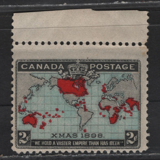 Lot 184 (C) Canada #86 2c Greenish Blue, Deep Aniline Red & Black Mercator's Projection, 1898 Imperial Penny Postage Issue, A VGOG Single, Paper ABN-X, Perf 11.9x11.9, Small Tear AT LL.