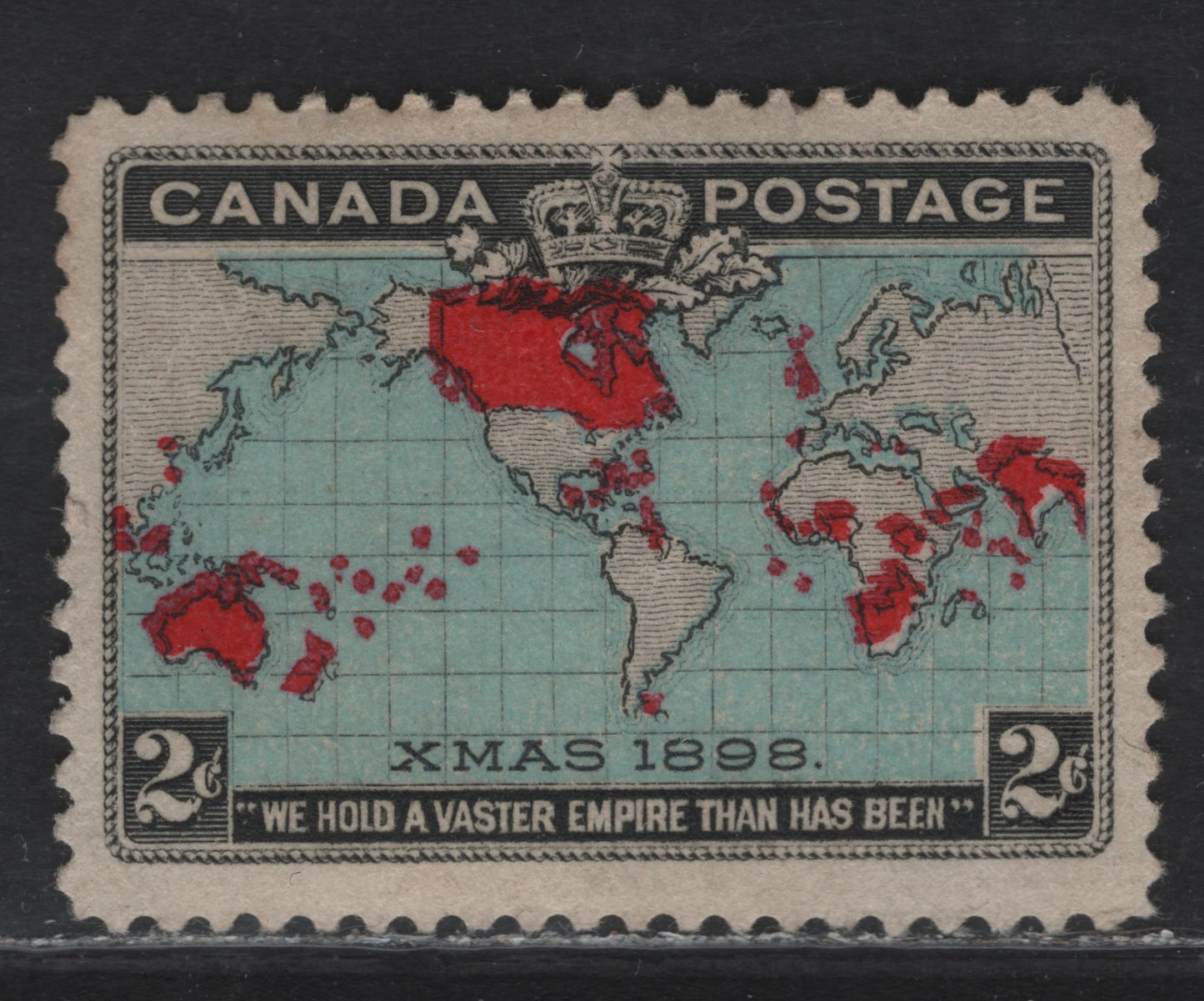 Lot 187 (C) Canada #86b 2c Light Prussian blue, Black & Deep Aniline Red Mercator's Projection, 1898 Imperial Penny Postage Issue, A Very Fine Unused Single, Paper ABN-AA, Perf 12.1x11.0
