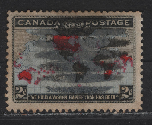 Lot 190 (C) Canada #85 2c Deep Lavender, Deep Red & Black Mercator's Projection, 1898 Imperial Penny Postage Issue, A Fine Used Single, Deepest Lavender Color I Have Ever Seen On This Stamp, True Lavender is The Scarcest of The Colors, Some Toning.