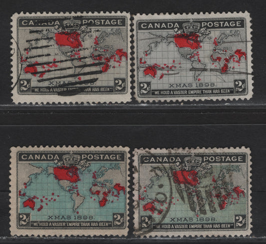 Lot 191 (C) Canada #85, 85i, 86, 86b 2c Lavender/Gray/Greenish Blue/Light Prussian Blue, Deep Aniline Red & Black Mercator's Projection, 1898 Imperial Penny Postage Issue, 3 Fine Used Singles, All Four Ocean Colors