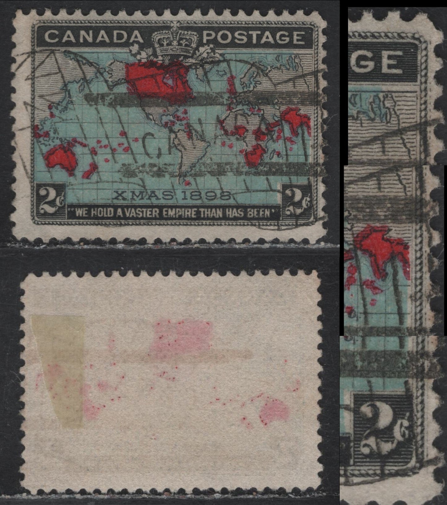 Lot 196 (C) Canada #86b 2c Light Prussian Blue Mercator's Projection, 1898 Imperial Penny Postage Issue, A Fine Used Single, Paper ABN-X, Perf 12, Major Re-Entry Showing Doubled Right Cable, As In Lot 194.