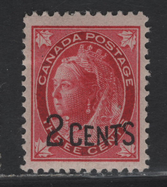 (C) Canada #87 2c on 3c Carmine Queen Victoria, 1899 Provisional Issue, A VFOG Single, Paper ABN-X, Perf 11.9