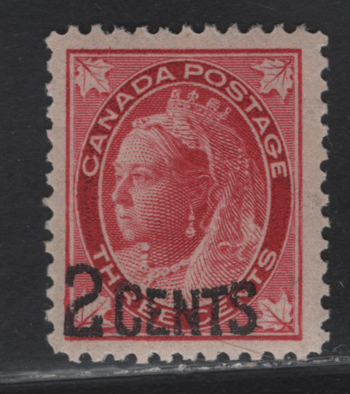 Lot 198 (C) Canada #87 2c on 3c Carmine Queen Victoria, 1899 Provisional Issue, A VFOG Single, Paper ABN-X, Showing Surcharge Shifted to Lower Left